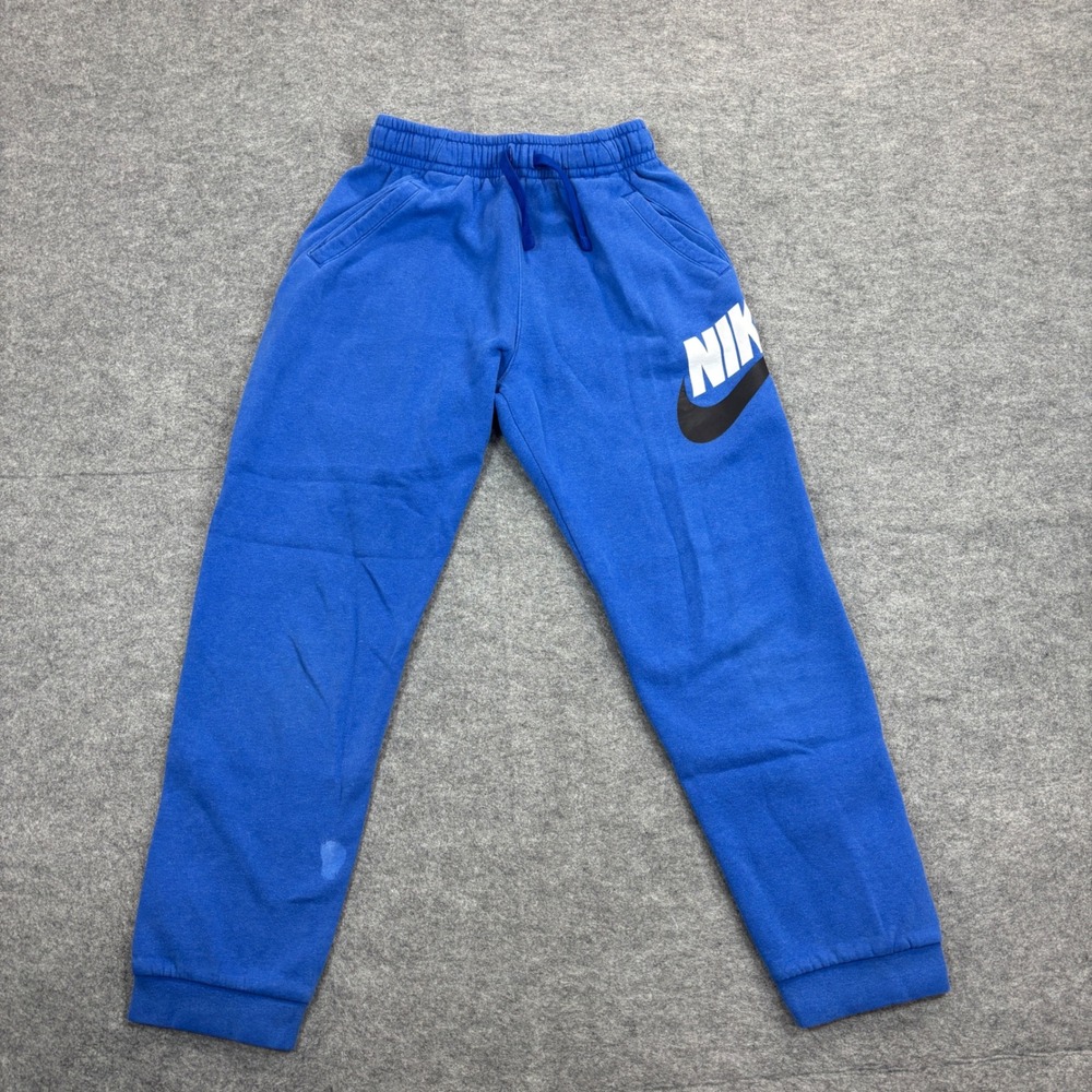 Nike Kids XL Blue Fleece Joggers Graphic Logo Sweatpants Sporty Activewear